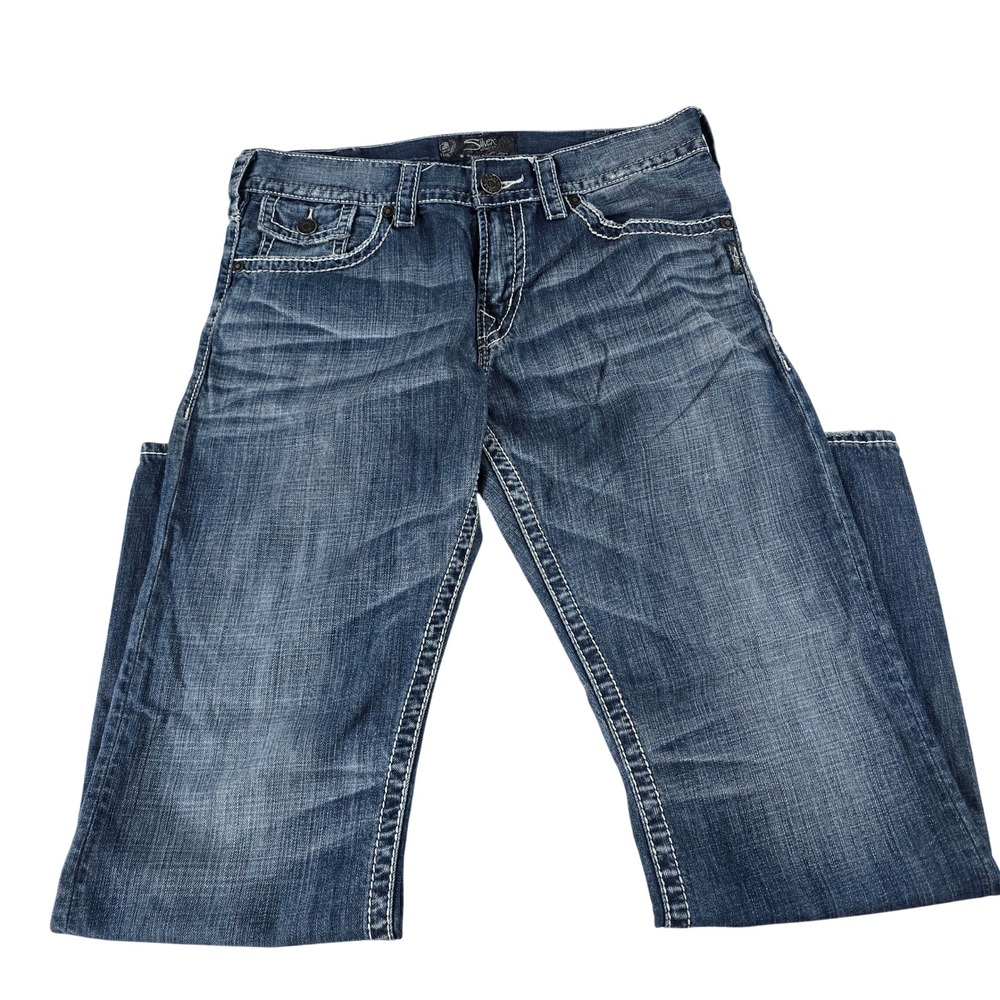 Silver Jeans‎ Co Mens Straight Leg Blue Denim Thick Stitch W34 L34 Medium Wash